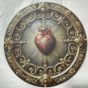 Vintage Sacred Heart Aluminum Wall Art Golden Red Religious Home Office Spiritual Decor Religious Decoration