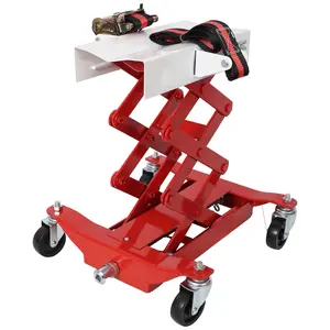 450lbs Low-Profile Transmission Jack - Hydraulic Lift with Nylon Safety Strap (Red)