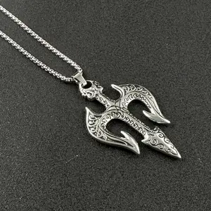Vintage Trident Necklace for Men | Titanium Steel Punk Hip-Hop Pendant – Mythological Power, Street-Ready Style 🌊🔥