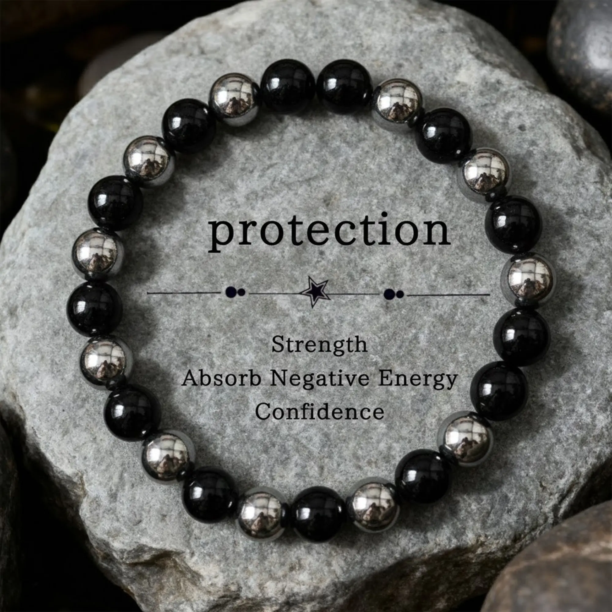 Black Tourmaline & Hematite Bracelet – Protection, Grounding & Energy Shield | 8mm Unisex Crystal Beads | Daily Wear Gift