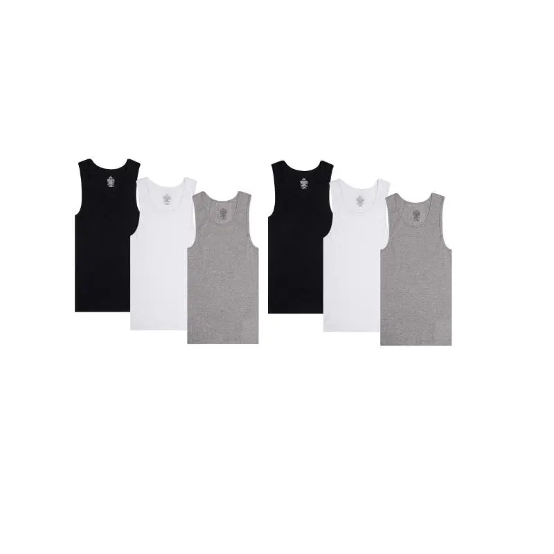 Men's 6-Pack Regular Cotton Ribbed Knitted Round Neck Sleeveless Tank Tops - Stretch Fabric, Moisture Wicking, Lightweight, Breathable Casual Undershirts, Six Pack