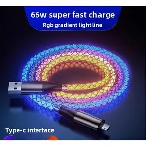 6A Super Fast Charging Colorful Light Data Cable Type-C 3-in-1 Charging Cable for Mobile Phone and Car RGB
