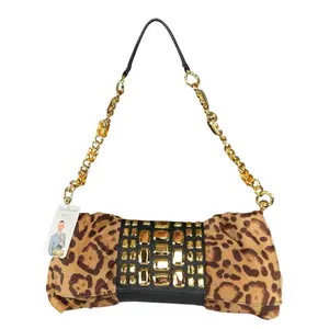Pre-owned Valentino Pony Fur Clutches & Wristlets Leopard Pony Hair Studded GHW East West Chain Shoulder Bag / Clutch