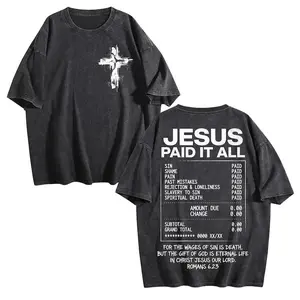 Men's Casual Short-Sleeve Round Neck T-Shirt - Distressed Vintage Washed Christian Graphic Menswear Clothes, Fitted Romans 6:23 Verse Faith Cross Religious Streetwear, Figure-Flattering Gift for Him