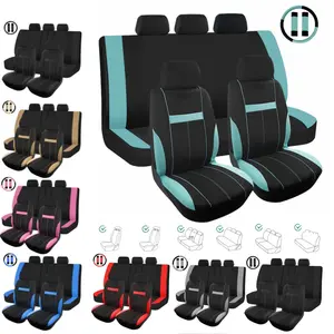 12pcs Cloth Car 5 Seat Covers Full Set with Steering Wheel Cover & 2pcs Seat Belt Shoulder Protection Pad, Breathable Non-Slip Front and Rear Split Rear Benches Cushion for Cars, Easy to Install Cover Set, Universal Vehicle Interior Decoration Accessories