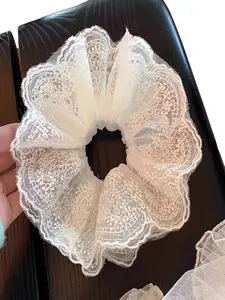 Vintage Lace Scrunchie, High Elasticity Hair Tie for Ponytails, Casual Floral Pattern, Perfect Gift for Girls, All Seasons