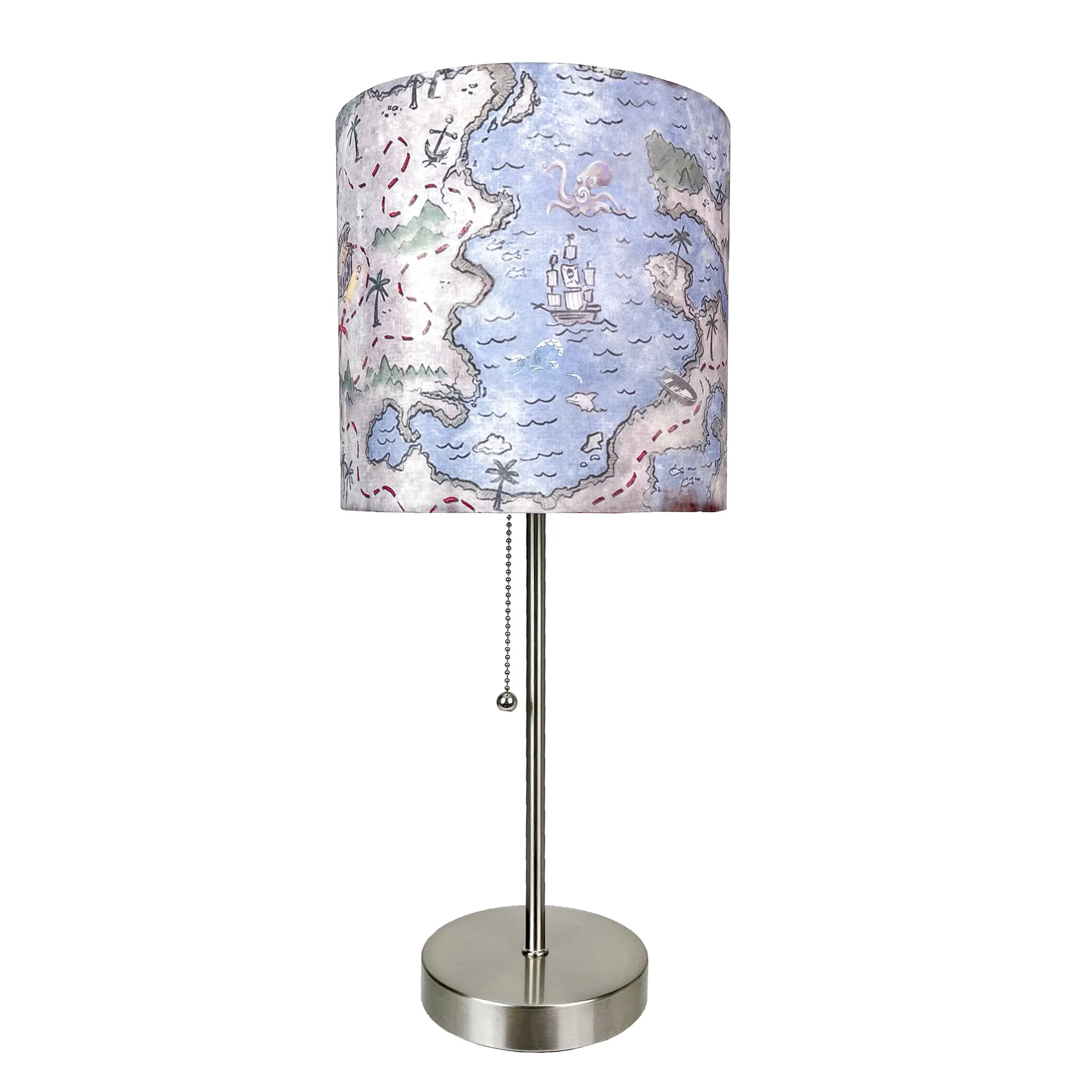 Decorative Treasure Map Brushed Nickel Accent Lamp Coastal Pirate Beach Decor