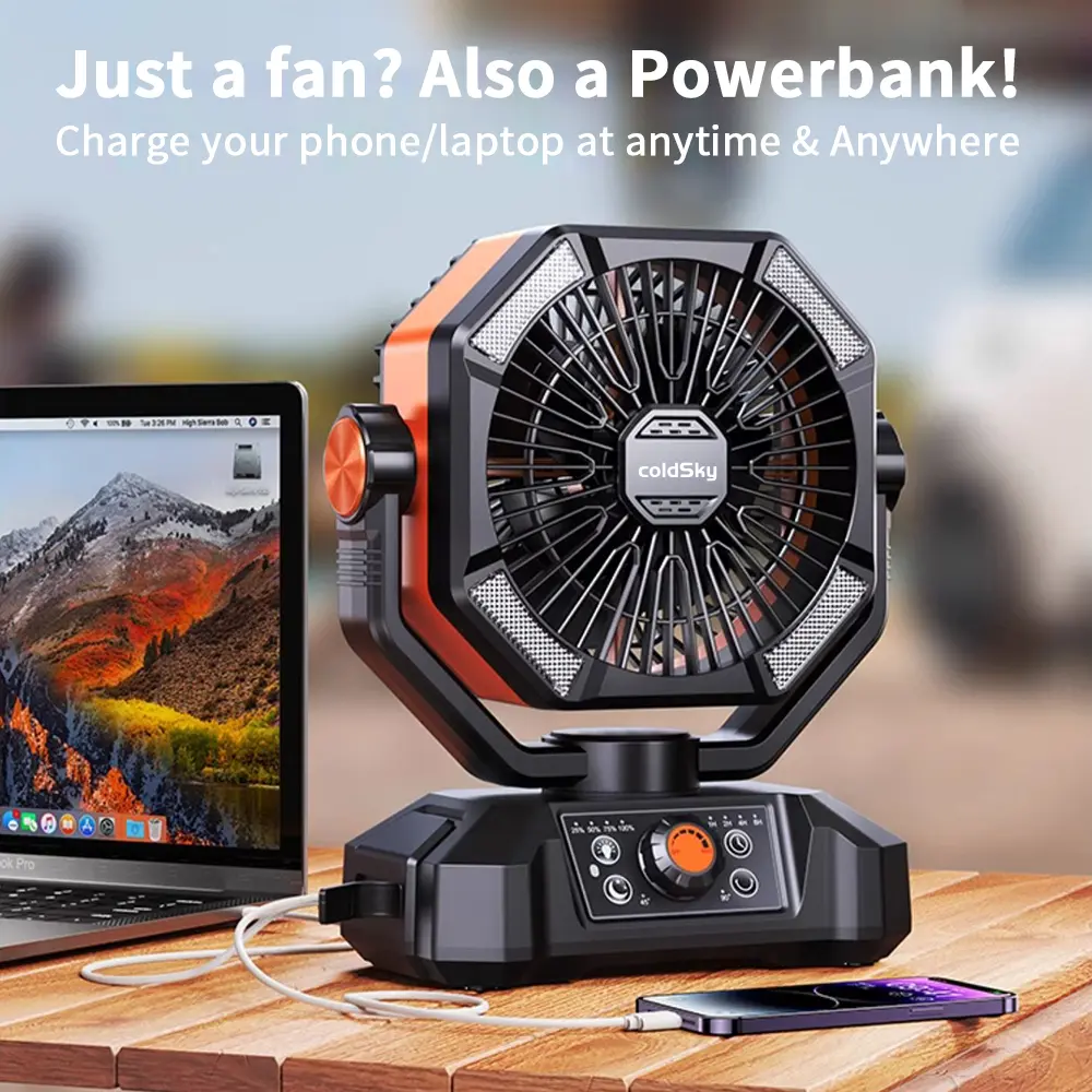 20000mAh Camping Fan with Dual Motors, Battery Operated Portable Fan with Remote & 4-Level LED Lantern, Hanging Outdoor Fan for Outdoor Activities, Power Outages, and Job Sites