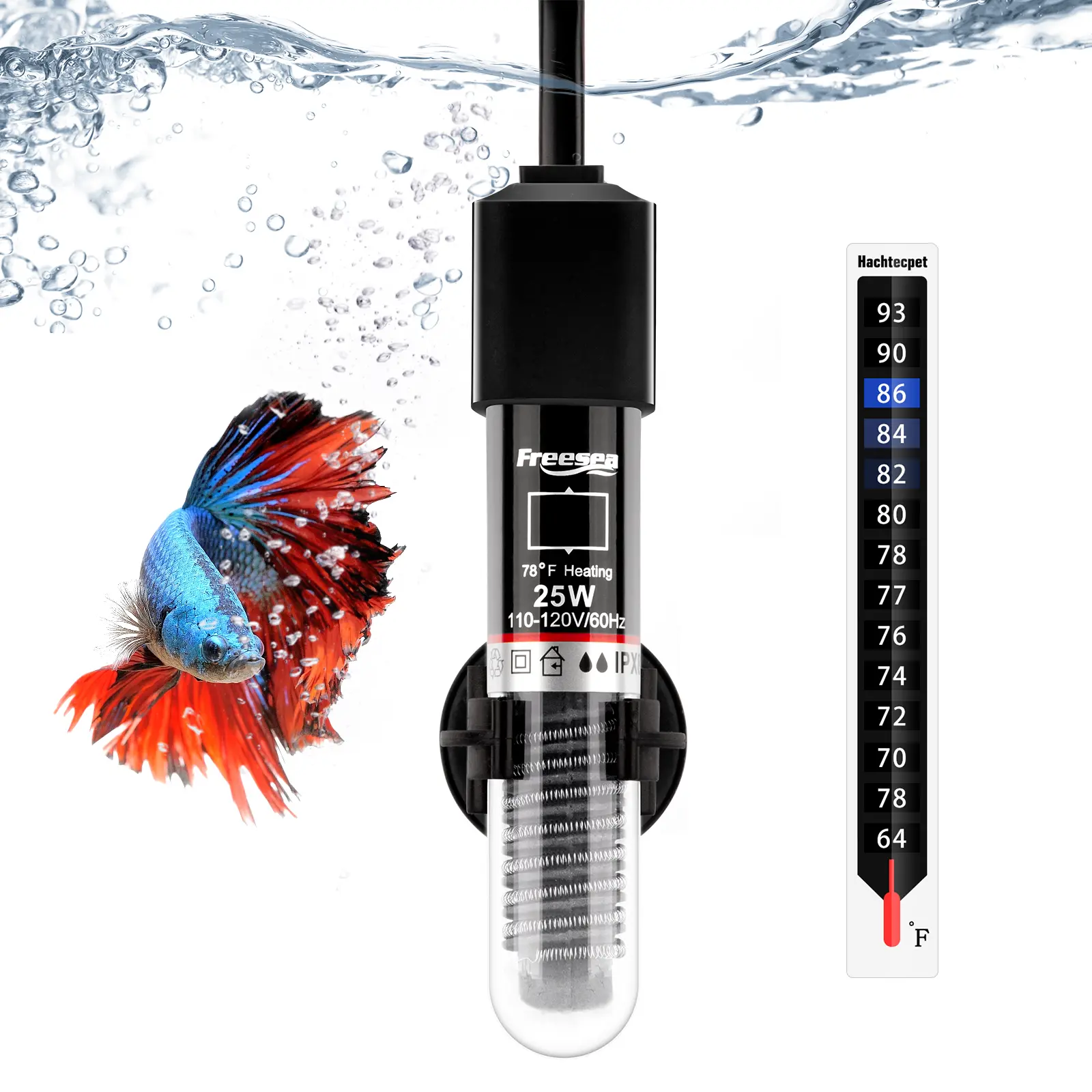 FREESEA Aquarium Fish Tank Heater: 25W Small Submersible Aquarium Heater with Preset Temperature for 1-5 Gallon Freshwater Saltwater Betta Turtle Tank Super Mini Adjustable USB Stainless Steel