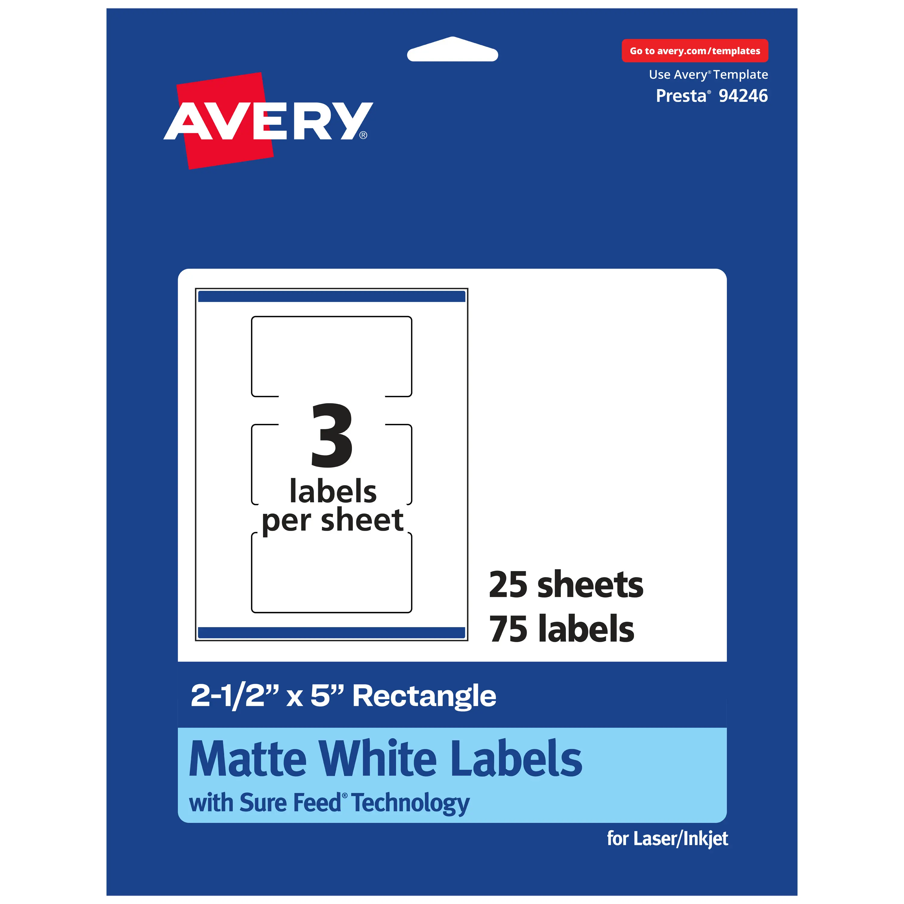 Avery Matte White Rectangle Labels, 2.5" x 5"