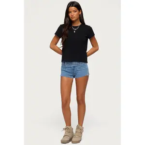 Odetta Studded Low Rise Denim Shorts