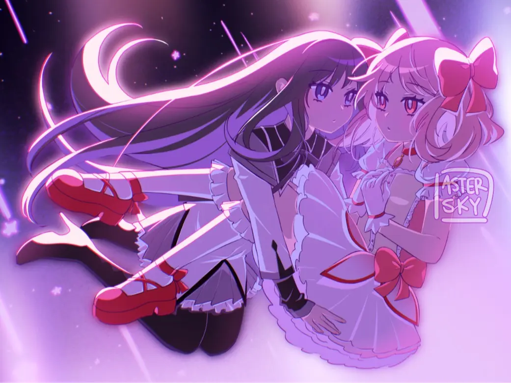 MADOKA MAGICA Madoka & Homura Kawaii Large Anime Poster Print (Artist Handmade)