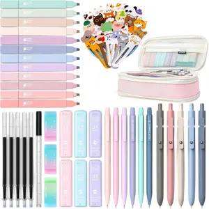 Four Candies 39 PCS Aesthetic School Supplies Set with 12 Pastel Highlighters, 5 Black Gel Pens, 6 Mechanical Pencils 0.5&0.7mm,No Bleed Smooth Writing,Student Stationery Kit,College Essentials,Back to School Must-Haves,Birthday Gift,Cute Pink SummerVibes