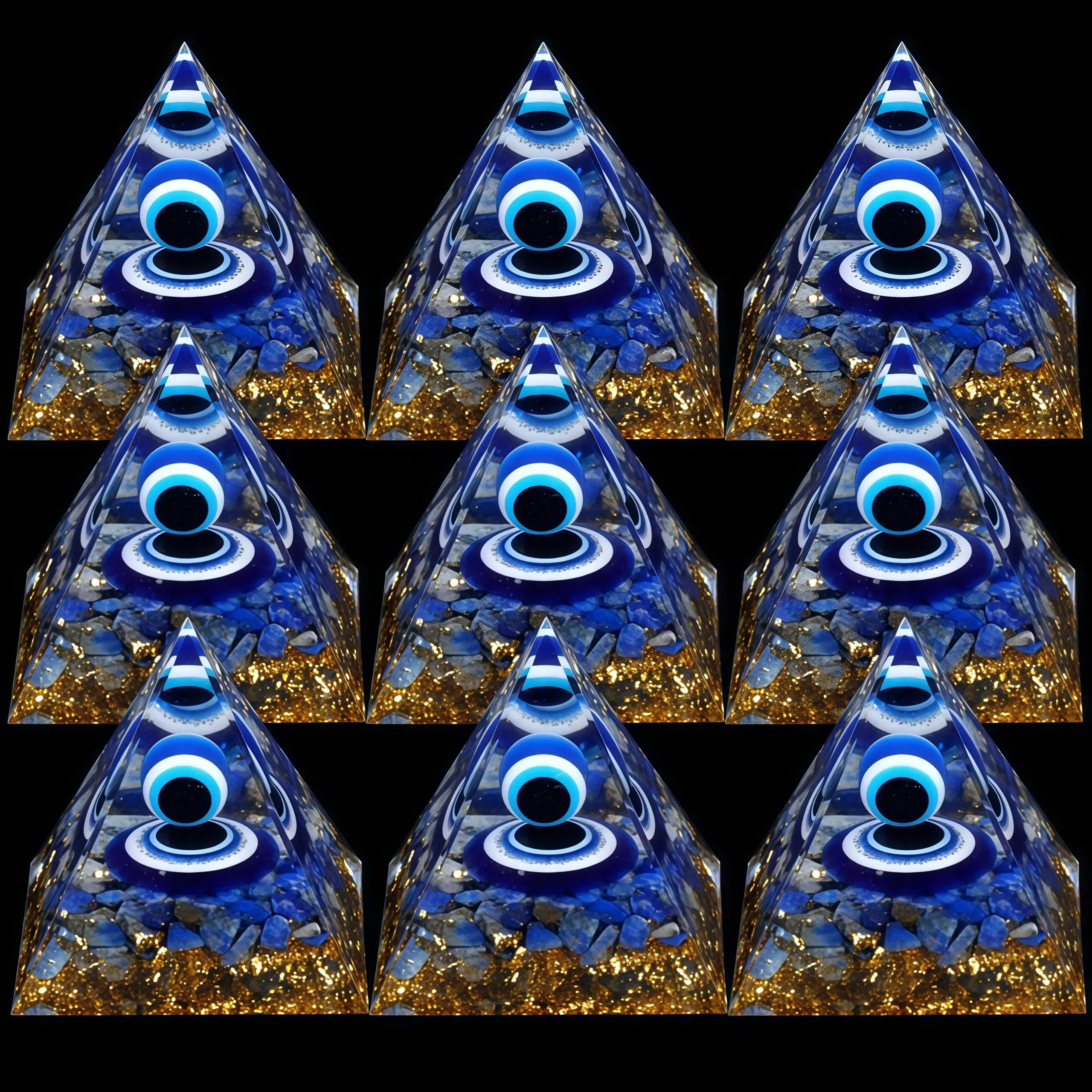 Glossy 6Cm × 6Cm × 6Cm 110g Natural Lapis Lazuli Evil Eye Orgone Pyramid, Crystal Energy Healing Tabletop Decor, Meditation Jewelry Accessory Ornament