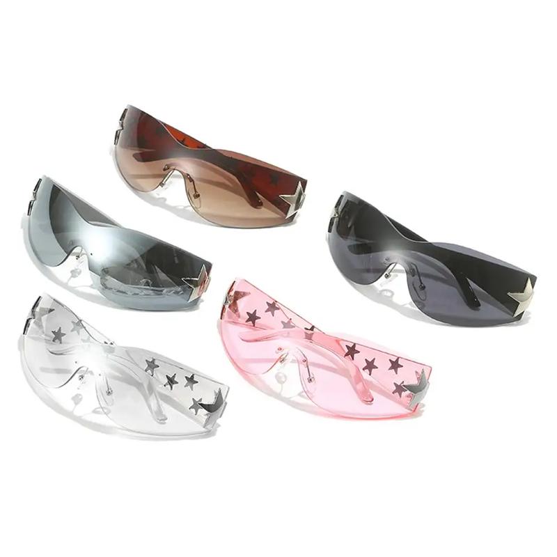 Rimless Y2K Sunglasses for Women and Men Star Wrap around Sun Glasses Trendy Cool Black Sunglasses Fashion Shades for Outdoor NONE