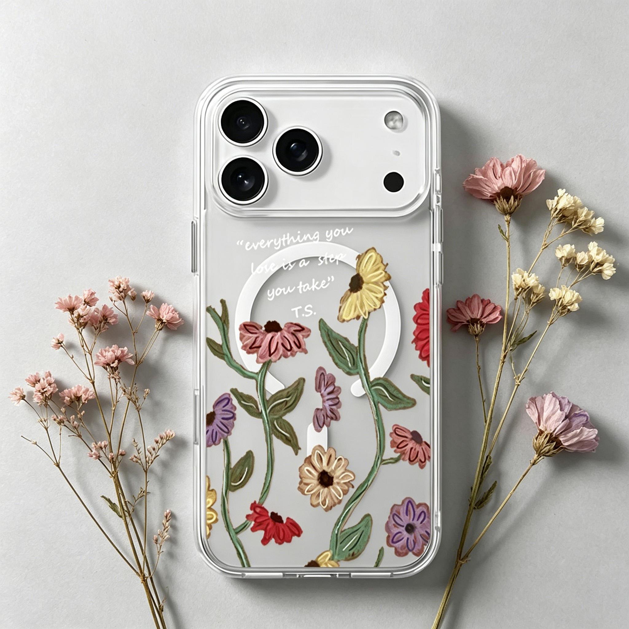 Flowers Eras Tour iPhone 17/16/15/14/13/12 Pro Max Magnetic Phone Case. Durable and sturdy, featuring the theme of the world tour album. Made of beautiful polycarbonate TPU material, providing comprehensive protection.