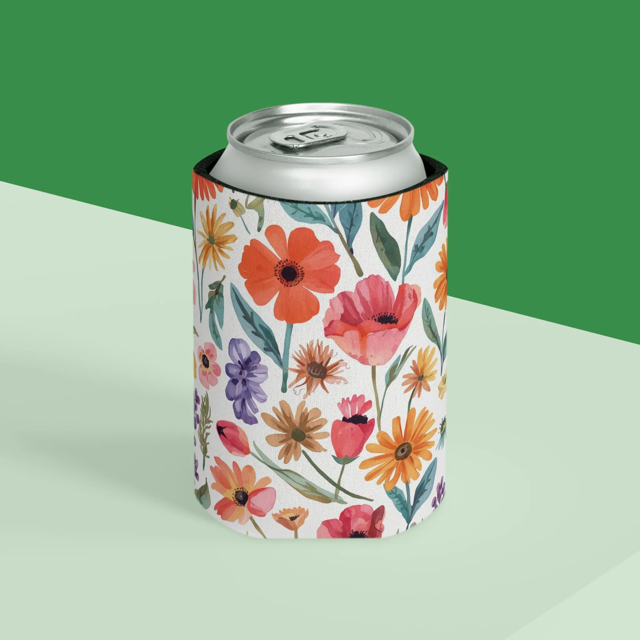 Cute Girly Colorful Watercolor Wildflower Can Cooler