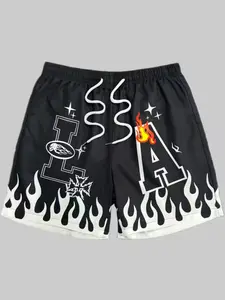 Men'S Summer Print Shorts | Non-Stretch Fabric, Drawstring Detail, Regular Fit, Sporty Style