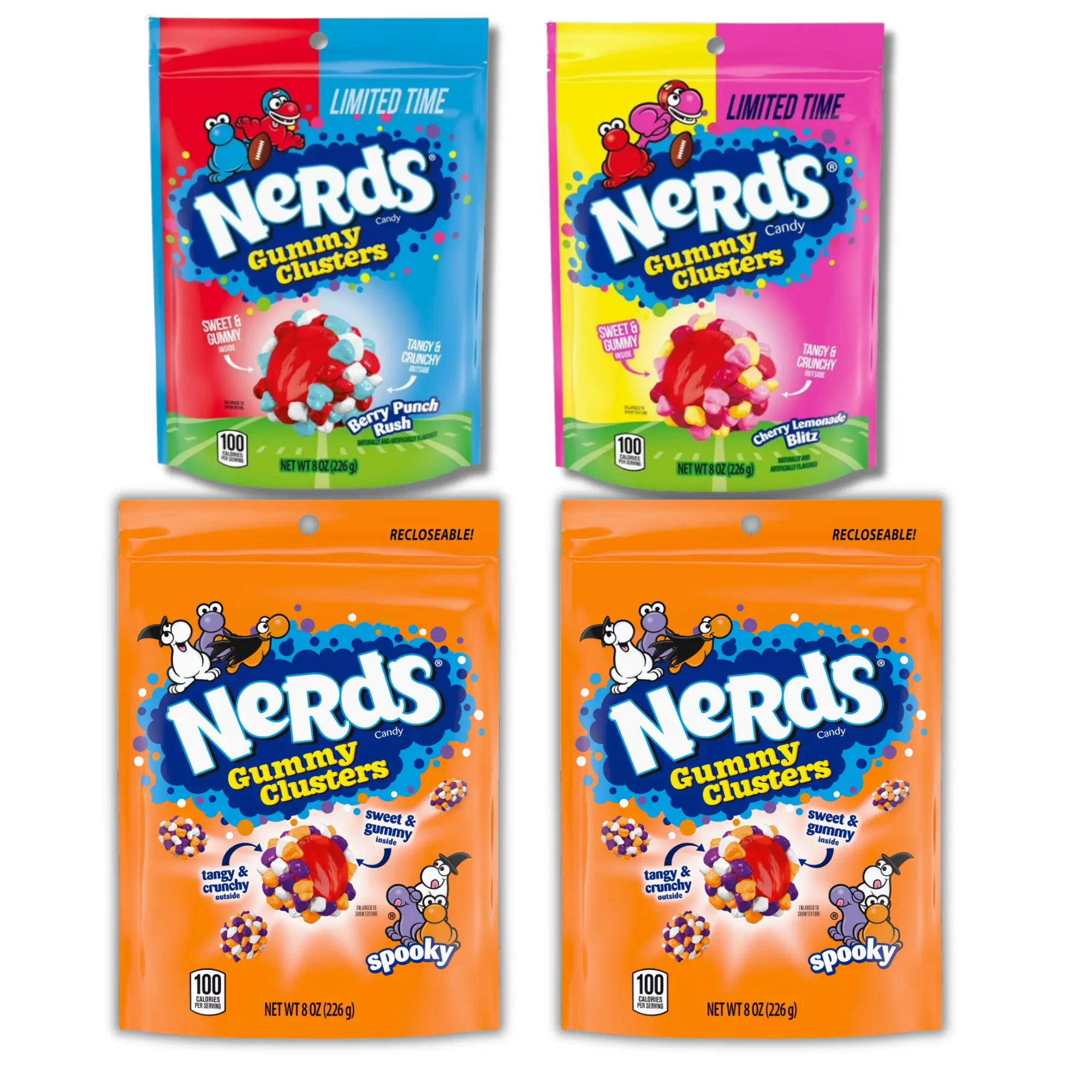 NERDS Gummy Clusters Holiday Variety Bundle – Berry Punch Rush, Cherry Lemonade Blitz & Holiday  8oz Pouches – 4 Pack
