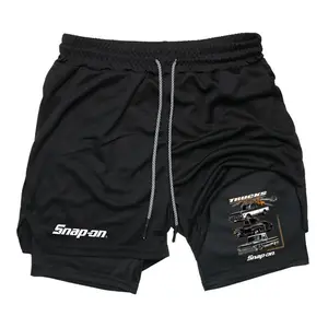 [Father's Day Gift] Snap On Trucks and Tools Shorts, Trucks Lover Shorts Quick Dry Training Shorts Running Shorts with Compression Liner Quick Dry Fit