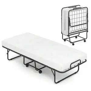 Folding Bed With Mattress 74" X 31" Cot Size Rolling Guest Bed Space Saving