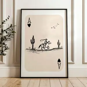 Cowboy Western Print, Cowboy Playing Card Digital Poster, Modern Rodeo Wall Art, Retro Cactus Western Sketch Decor Photo