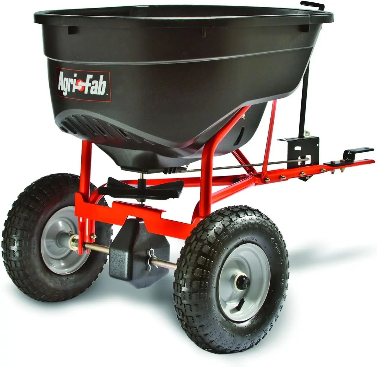 Agri-Fab Pull Behind Broadcast Spreader for Seed, Fertilizer, Salt and Ice Melt, 130 lb Hopper Capacity with Universal Hitch and 12 Ft Spread Width