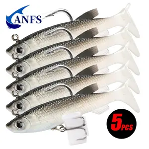 Artificial Topwater Fishing Lure Kit, 5 Counts Soft Lure with Hook, Lifelike Fishing Bait, Fishing Accessories for Freshwater & Saltwater