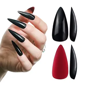 Allkem Black Red Bottoms Sculpted Stiletto 2 sets Press on Nails | Glossy Extra Long Stiletto| 10 sizes - 2 sets, 20 pcs each Nail kit with Glue