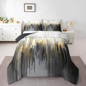 Feelyou Black Grey Comforter Set - Greyish White Painting, Gradient Abstract Chic Vintage Design, Comfy Decorative Bedroom Bedding, Breathable Ombre Graffiti Duvet, Comfy Bedding Set, Bedroom Bedding Set