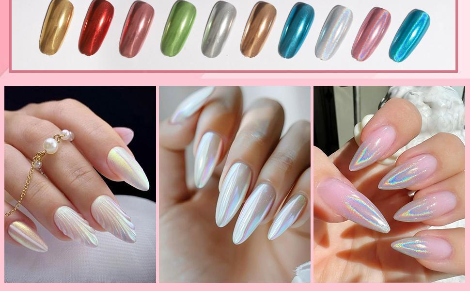 16pcs Chrome Mirror Powder Set  Nail Art Accessories, Aurora Rainbow Effect Nail Powder Kit for Craft & Nail Art Fimo, Decoration Iridescent Aurora Mermaid Pigment