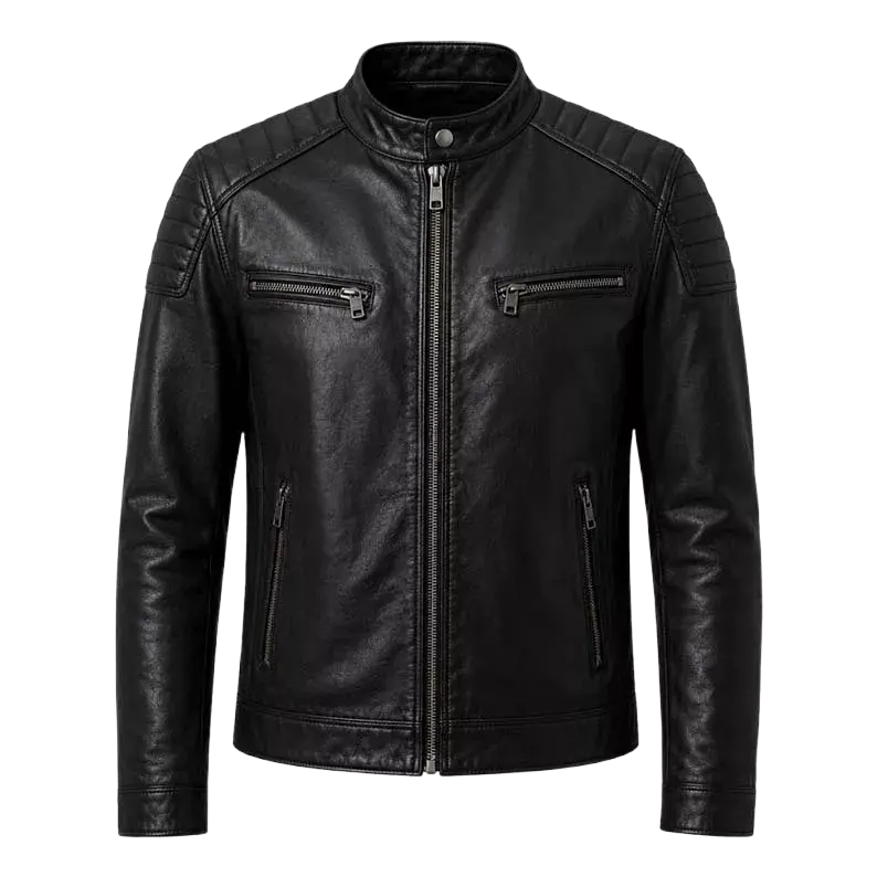 Men’s Black Biker Leather Jacket | Quilted Café Racer Jacket
