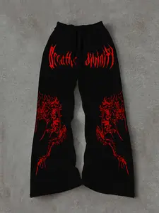 Gothic Streetwear Geometric Pants, High-Street Style, Dark Fashion Brand, American Streetwear, Sporty Casual Fitted Long Pants, All Seasons