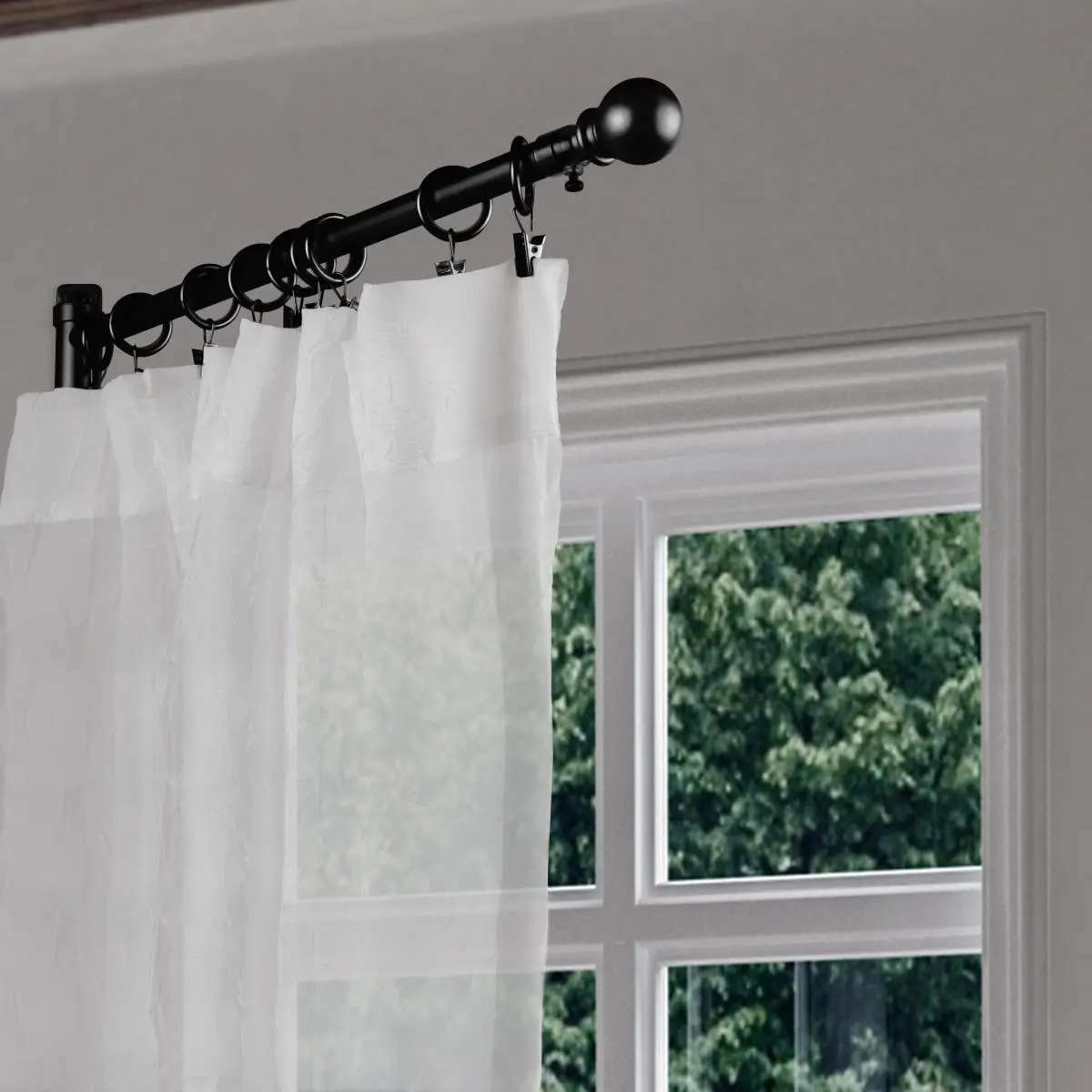 Central Design Adjustable Window Curtain Rod, 0.625 in. Dia. Black Swing Arm Curtain Rod, 17-26 in. Length, Curtain Rods Adjustable