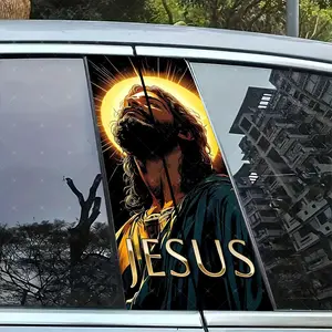 2pc Jesus Creative Vinyl Sticker Car B Pillar Protection Decal Cool Car Decoration Easy Peel & Stick Sunproof Waterproof Scratch Resistant for All Cars Car Decals