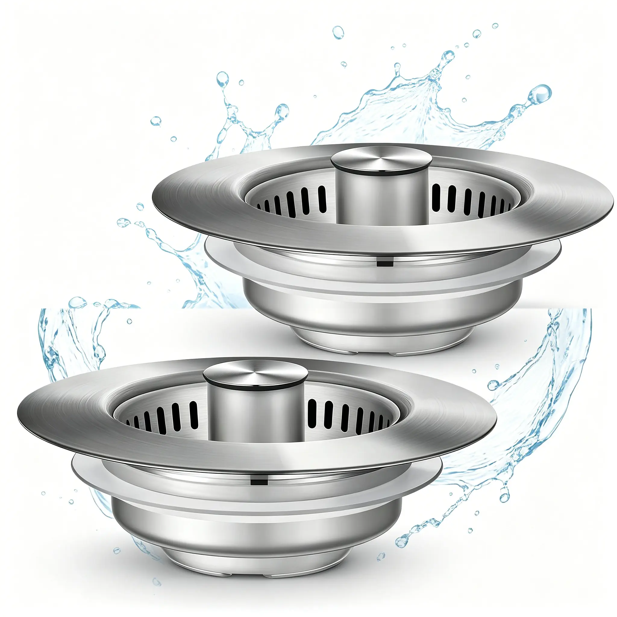 Universal Stainless Steel Sink Drain Strainer Stopper! This 3-in-1 combo comes with a bounce core drainer and removable filter basket, fitting most kitchen sinks to block food debris perfectly.