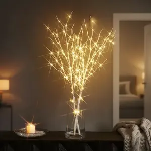 Artificial Birch Branch LED Light Battery-Powered, Warmth-Enhancing Decorative Branch for Home Bedroom Fireplace Festival Decoration