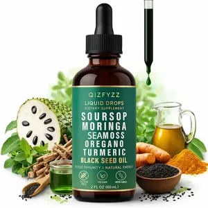 qizfyzz Soursop.Bitters.Liquid Drops 10-in-1 with Nori, Moringa, Turmeric, Black Seed Oil, Oregano, Ashwagandha| Herbal Extracts for Overall Health| Vegan, Non-GMO| 2 fl.oz