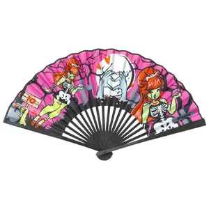 Zombie Girl Pink Fabric Hand Fan