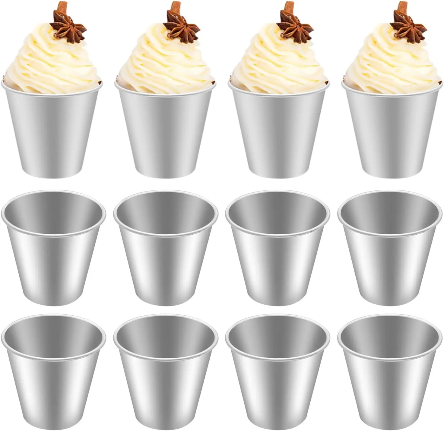 12 Pcs Aluminum Pudding & Flan Molds – Nonstick Baking Cups for Muffins, Cupcakes, Soufflés & More!