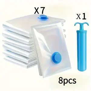 8 Piece Large Vacuum Storage Bags Set 15.75x23.62 Inch with Manual Pump Space Saving Sealed Compression Dust Moisture Proof for Clothes Bedding Dorm Closet Moving Ideal Suction Pump