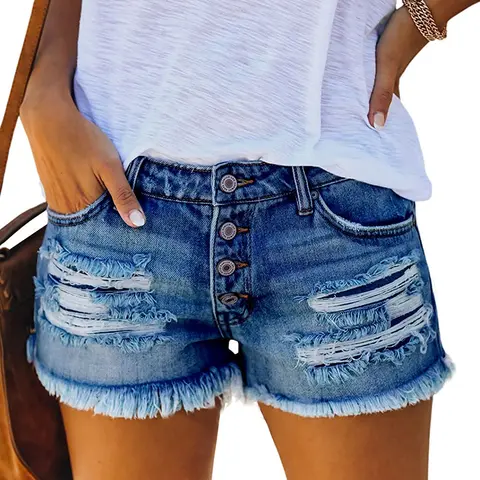 MIFOCAL Women's Ripped Denim Jean Shorts Mid Rise Summer Hot Raw Hem Casual Shorts