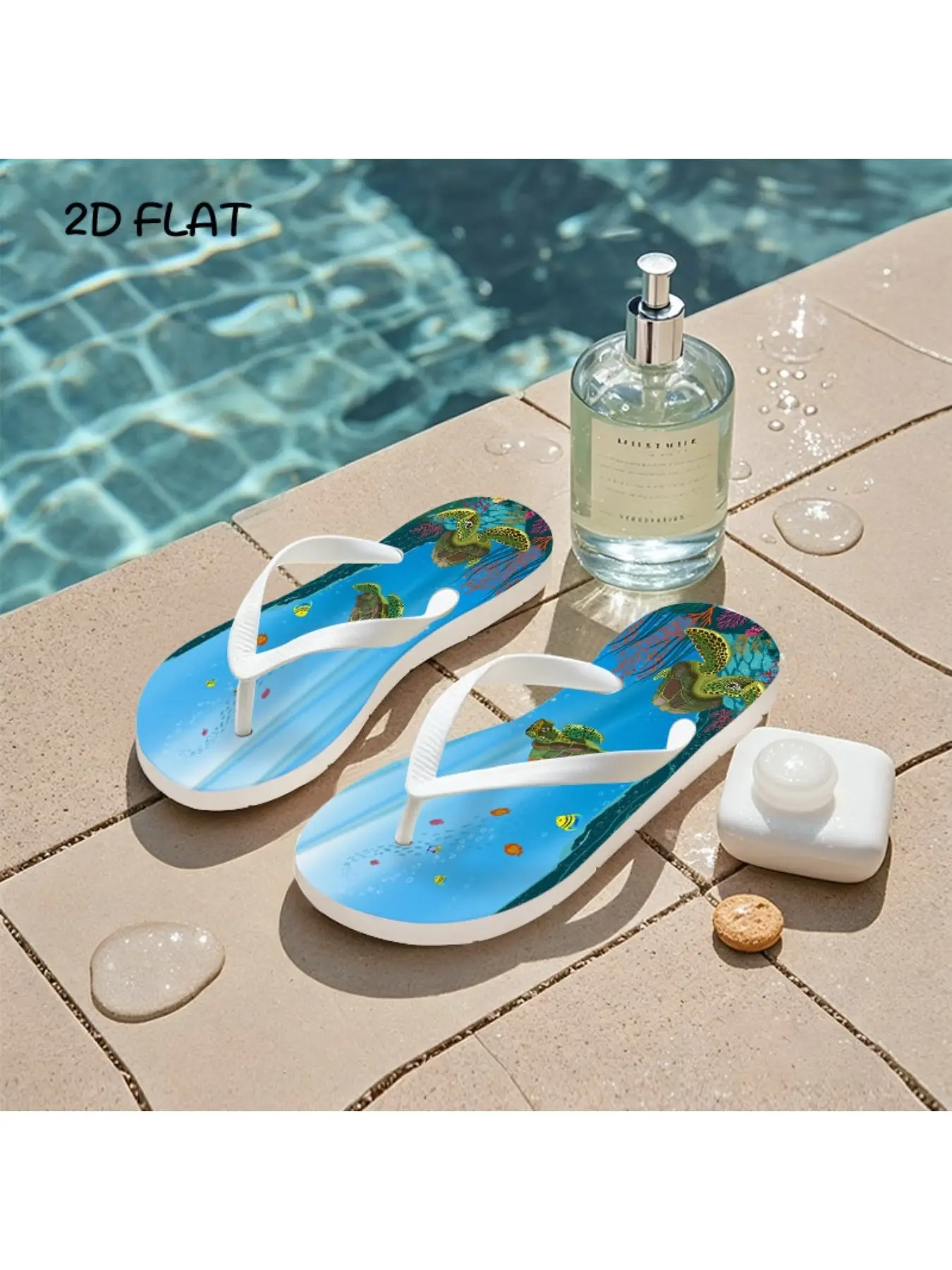 Men'S Sandals And Slides Featuring an Underwater Turtle Motif, Available in Various Colors And Sizes. Made from a Comfortable And Lightweight Material, Perfect for Casual Summer Outings, Beach Trips