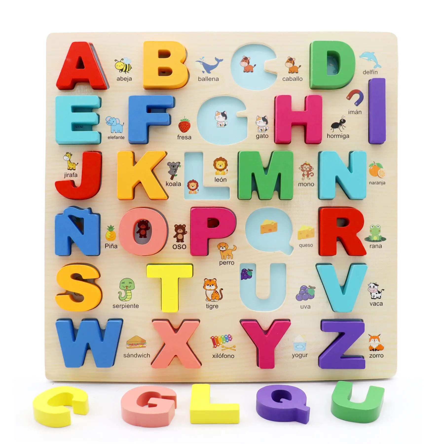 Wooden Alphabet Puzzle, Spanish Alphabet Puzzle, Letter Puzzle, Preschool Learning Activity, Educational Puzzle for Kids, Gift for Girls & Boys, Montessori Puzzles Gift