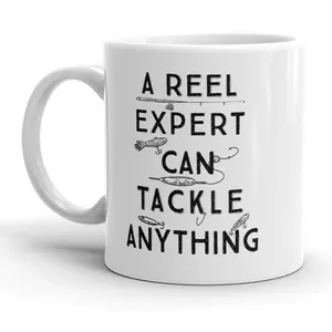 A Reel Expert Can Tackle Anything Mug Funny Fishing Coffee Cup - 11oz Funny Coffee Mugs Ceramic Printed Drinkware Cup