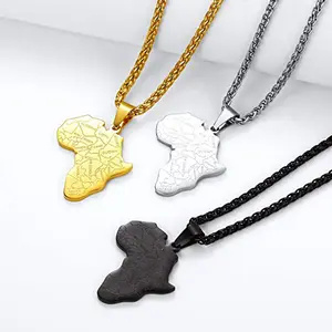 Hip Hop Africa Map Necklace Stainless Steel Bold Continent Pendant Streetwear