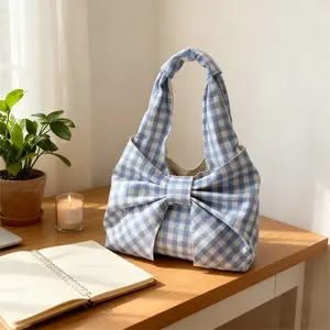 Womens Large Bow Tote Bag with Checkered Pattern Minimalist Bow Accent Handbag, Durable Work Bag with, Spacious Commuter Purse for Professional or Casual Use Available in Multiple Colors
