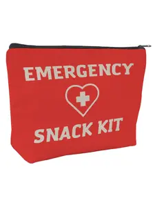 Emergency Snack Kit Pouch, Canvas Bag with Bold Text & Heart Cross Icon, Ideal for Treats, Nuts, Quick Snacks, Fun Gift for Office, Car, Kids