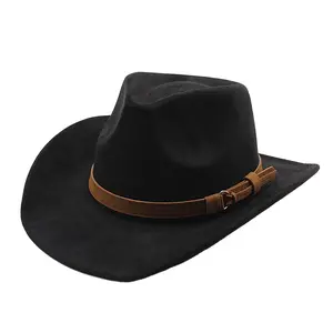 OIDEA Unisex Felt Cowboy Hat, Western-Style Wide Brim Hat with Belt Band for Outdoor Travel