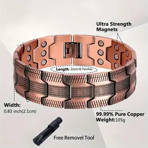 Men's Pure Copper Adjustable Magnet Bracelet - 3 times stronger with 3500 gauss magnets - Perfect for fashion parties - Allergy-free, no coating or inlay materials - Durable copper bracelet - Ideal gift for father or loved one - Includes size tool